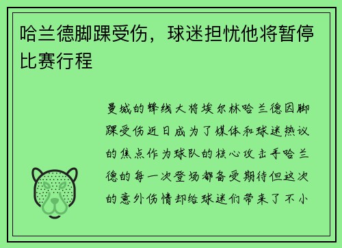 哈兰德脚踝受伤，球迷担忧他将暂停比赛行程